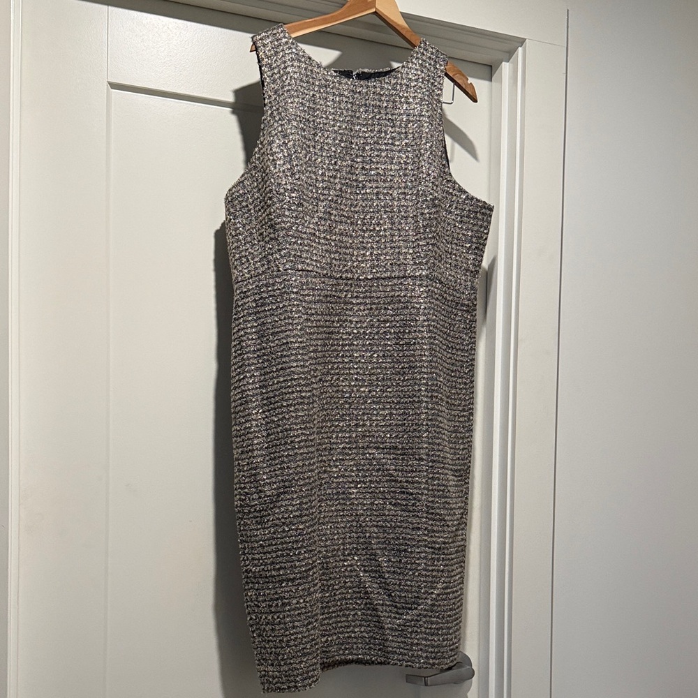 J. Crew Black and Gray Tweed Midi Dress
